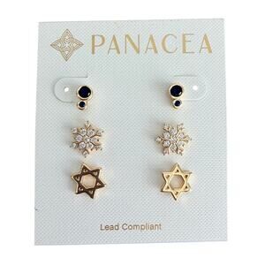 New Panacea Jewish Star of David Snowflake Royal Blue Holiday Stud Earring Set